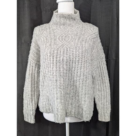 AERIE! FINE WOOL BLEND, GRAY MARL HEAVYWEIGHT CROPPED MOCK NECK SWEATER! SZ M - Picture 2 of 9